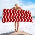 Red and white wave printed beach towel quick drying polyester bath towel for seaside holiday - Red and White Wave