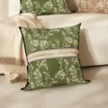 Luxury green floral linen throw pillow with decorative English text band for cozy living room sofa. - 45*45cm Linen Single Sided Without Core / HYMD38-10
