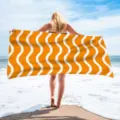 Quick-dry printed polyester beach towel for swimming and seaside vacation, soft and large. - 70*140cm / Orange and White Wave