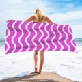 Pink and white wavy stripe beach towel, quick-dry polyester bath towel for seaside summer. - 70*140cm / Pink and White Wave