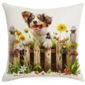 Jolie housse de coussin chiot clôture jardin, taie d'oreiller décorative pour canapé salon chambre. - Chien (HYMD57-17)