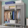 Simple fabric wardrobe with thickened steel pipes, modern minimalist clothes storage for bedroom use. - 1900 Length 84*Width 46*Height 173cm / Gray Striped