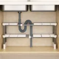 Expandable under sink storage rack 2 tier kitchen organizer shelf adjustable width - Double Layer