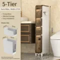 5-Tier Narrow Bathroom Storage Cabinet Drawer Type Toilet Side Crevice Organizer Shelf 17cm - 17cm Width [5 Layers] Double-Sided Tissue Extraction