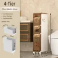 4-Tier Slim Bathroom Storage Cabinet, Narrow Floor Organizer with Drawers and Wheels - 21cm Width [4 Layers] Double-Sided Tissue Extraction