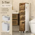 5-tier narrow bathroom storage cabinet with drawers mobile slim floor standing organizer - 25cm Width [5 Layers] Double-Sided Tissue Extraction
