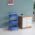 Blue 3-tier rolling utility cart, mobile metal storage trolley for kitchen and living room. - Blue Sandstone Color