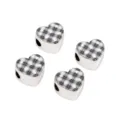 Silver plated heart loose beads with black white plaid star print for DIY phone chains jewelry. - 19x21x14mm, Hole 5mm, 1 Pc/Pack / Black and White Plaid