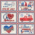 Amerikaanse Onafhankelijkheidsdag placemat set met dwergen en vintage vrachtwagen ontwerpen. - HCD10-7 (6 Stuks)