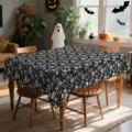 Halloween τραπεζομάντηλο κρανίο κολοκύθα μαύρο άσπρο πολυεστέρας για τραπέζι φαγητού - 40x60cm (20g) / HZB904-5