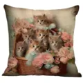 Housse de coussin vintage chatons mignons fleurs pour canapé salon décoration d'intérieur - 45x45 cm / A1265-14