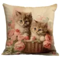 Housse de coussin décorative vintage avec chatons et roses roses, housse de canapé douce pour la maison. - 45x45 cm / A1265-13