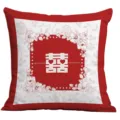 Red wedding throw pillow cover with Chinese double happiness symbol and floral design for home. - 18x18 Inch / BGDS32-6