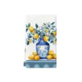 Canovaccio da cucina limone estivo, asciugamano in microfibra assorbente con stampa vaso blu bianco. - Stile 9