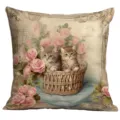 Housse de coussin vintage avec chatons et roses, belle décoration de canapé salon. - 45x45 cm / A1265-5