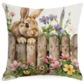 Housse de coussin lapin aquarelle mignon clôture fleurs taie doreiller pour canapé salon - Lapin (HYMD57-5)