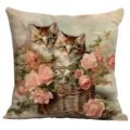 Housse de coussin décorative vintage avec chaton mignon et roses roses pour canapé - 45x45 cm / A1265-6
