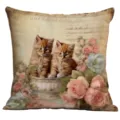 Housse de coussin décorative vintage chat et fleurs, taie d'oreiller pour canapé salon - 45x45 cm / A1265-8