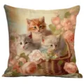Housse de coussin vintage avec adorables chatons et roses roses pour canapé salon. - 45x45 cm / A1265-9