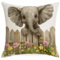 Housse de coussin bébé éléphant aquarelle clôture fleurs décoration canapé 45x45cm - Éléphant (HYMD57-8)
