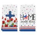 Patriottische 4 juli keukenvaatdoek set met rode witte en blauwe sterren en strepen. - Stijl 18 (2 Stuks Pakket) / 40*60cm