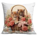 Housse de coussin vintage chatons et fleurs jolie taie décorative canapé salon maison - 45x45 cm / A1265-10
