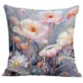 Botanical floral print square cushion cover, soft pink and blue pillow for home sofa decor. - A1654-6