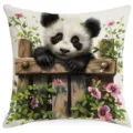 Housse de coussin mignonne panda barrière en bois pour salon canapé chambre déco. - Panda (HYMD57-9)
