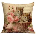 Housse de coussin vintage adorables chatons et roses roses, étui de coussin décoratif rétro. - 45x45 cm / A1265-11