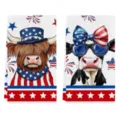 Onafhankelijkheidsdag keukendoek microvezel absorberende vaatdoek patriotische hooglandkoe 2st - Stijl 20 (2 Stuks Pakket) / 40*60cm