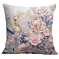 Decorative floral cushion cover featuring elegant 3D botanical print design for home. - A1654-8