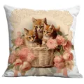 Housse de coussin vintage mignons chatons roses décoration de canapé salon style rétro - 45x45 cm / A1265-12