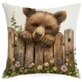 Housse de coussin mignonne avec motif d'ours et clôture pour salon canapé et chambre - Ours (HYMD57-11)