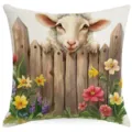 Housse de coussin mignonnne agneau dessin animé barrière en bois pour canapé décoration salon - Mouton (HYMD57-12)