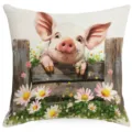 Housse de coussin imprimée de cochon mignon d'animal de ferme pour canapé de salon. - Cochon (HYMD57-13)