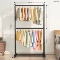 Double layer clothing rack black metal standing garment storage rack for home bedroom balcony - 60CM / Elegant Black