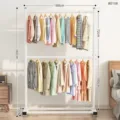 Double layer clothes drying rack floor standing garment storage organizer for bedroom balcony. - 100cm / Ivory