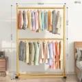 Double tier gold clothing rack with heavy duty metal frame for bedroom garment storage display. - 100cm / Luxury Gold