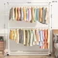 Double tier clothes rack floor standing heavy duty garment rail with double hanging rods. - 150cm / Ivory
