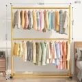 Double-layer gold metal clothes rack, freestanding garment display stand for bedroom home use. - 150cm / Luxury Gold