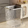 Papelera cuadrada transparente para el hogar con borde metálico, moderna vista de decoración. - 13L / Anillo de Presión Fijo / Blanco Cristal de Nube