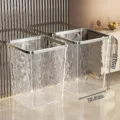 Papelera transparente de lujo de plástico, modelo de almacenamiento para el hogar moderno. - 15L / Anillo de Presión Fijo / Pack de 2 / Blanco Cristal de Nube