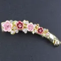 Enamel floral banana clip gold alloy hair clip with rhinestones for elegant women hairstyles - Pink