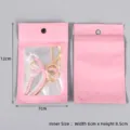 Roze zelfsluitende plastic zakjes met venster en schattige parel strik sleutelhanger, ideaal. - 10 stuks/Verpakking / 7x12cm Aluminiumfolie Roze Venster