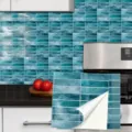 Detail de l'autocollant de carrelage bleu marbre imperméable adhésif mural pour cuisine. - 10x10cm 10 Pièces / TS375