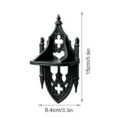 Gothic style black wall shelf detail view, showing precise dimensions of height and width. - 3D044 / White Box Packaging / Black
