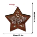Wooden Christmas star ornament detail showing hollow cutout snow, deer, and rabbit patterns. - OPP Bag Packed / Style MZ1230