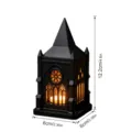 Gothic style miniature church LED candle lantern detail view, black vintage decorative night light. - Black