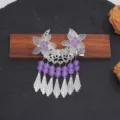 Pince à cheveux de style chinois traditionnel avec perles violettes et design de fleurs - Violet