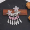 Chinese ancient style hairpin crescent flower tassel hair clip elegant hair accessory - Pink